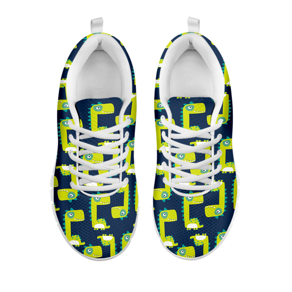 Little Green Dinosaur Pattern Print White Sneakers