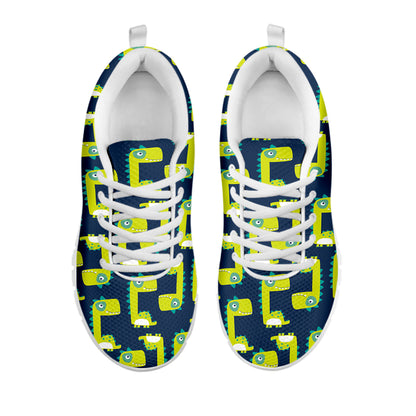 Little Green Dinosaur Pattern Print White Sneakers