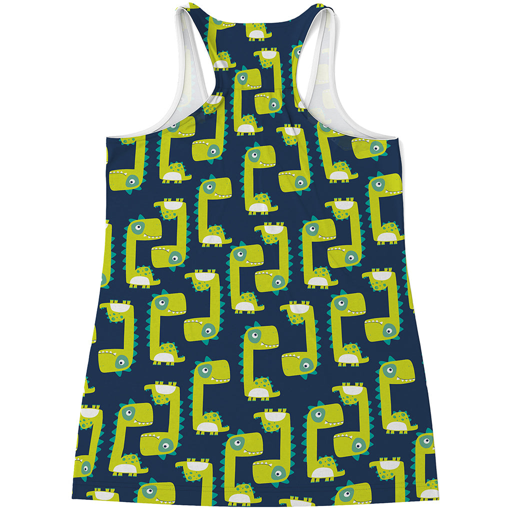 Little Green Dinosaur Pattern Print Women's Racerback Tank Top