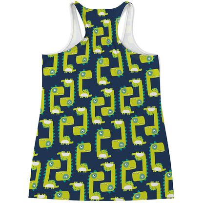 Little Green Dinosaur Pattern Print Women's Racerback Tank Top