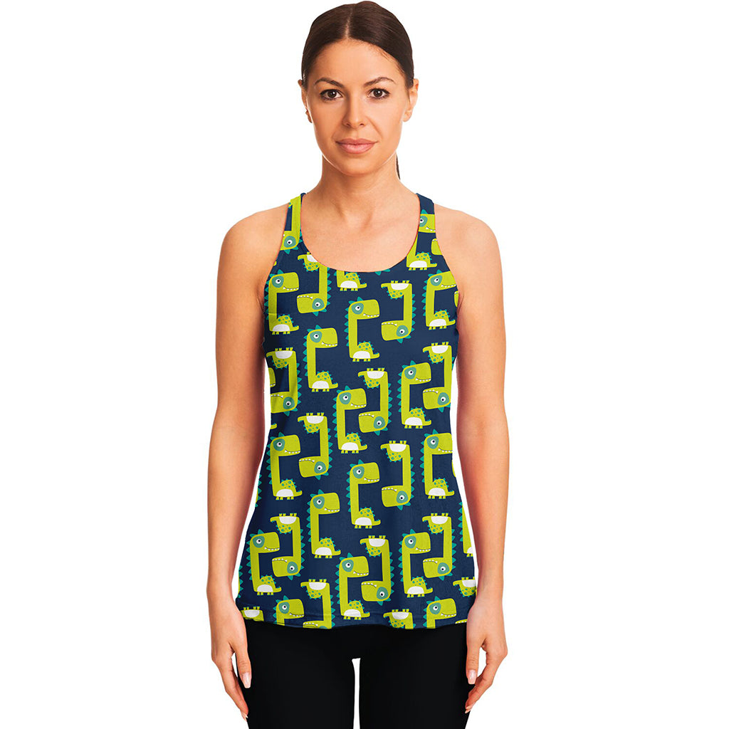 Little Green Dinosaur Pattern Print Women's Racerback Tank Top