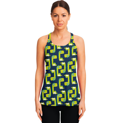 Little Green Dinosaur Pattern Print Women's Racerback Tank Top