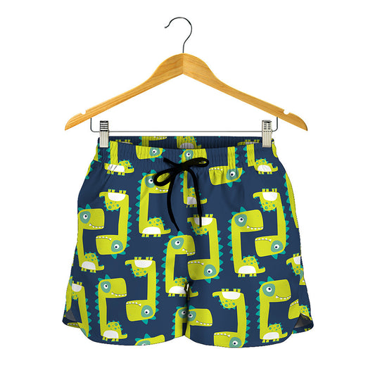 Little Green Dinosaur Pattern Print Women's Shorts