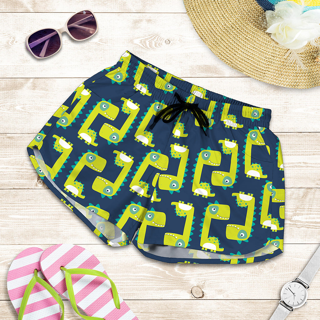 Little Green Dinosaur Pattern Print Women's Shorts