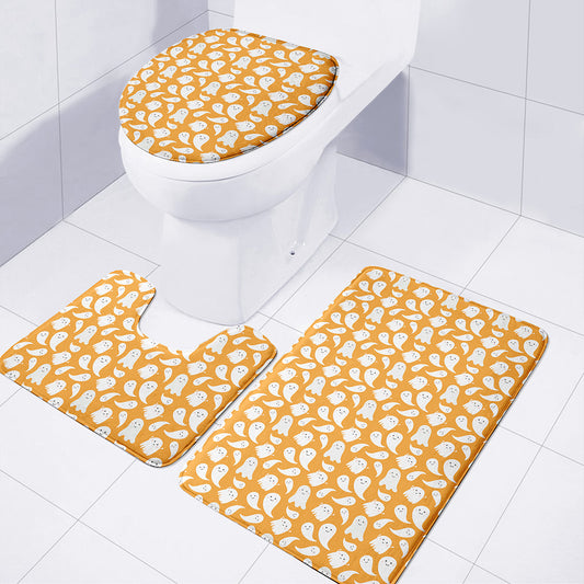 Little Halloween Ghost Pattern Print 3 Piece Bath Mat Set