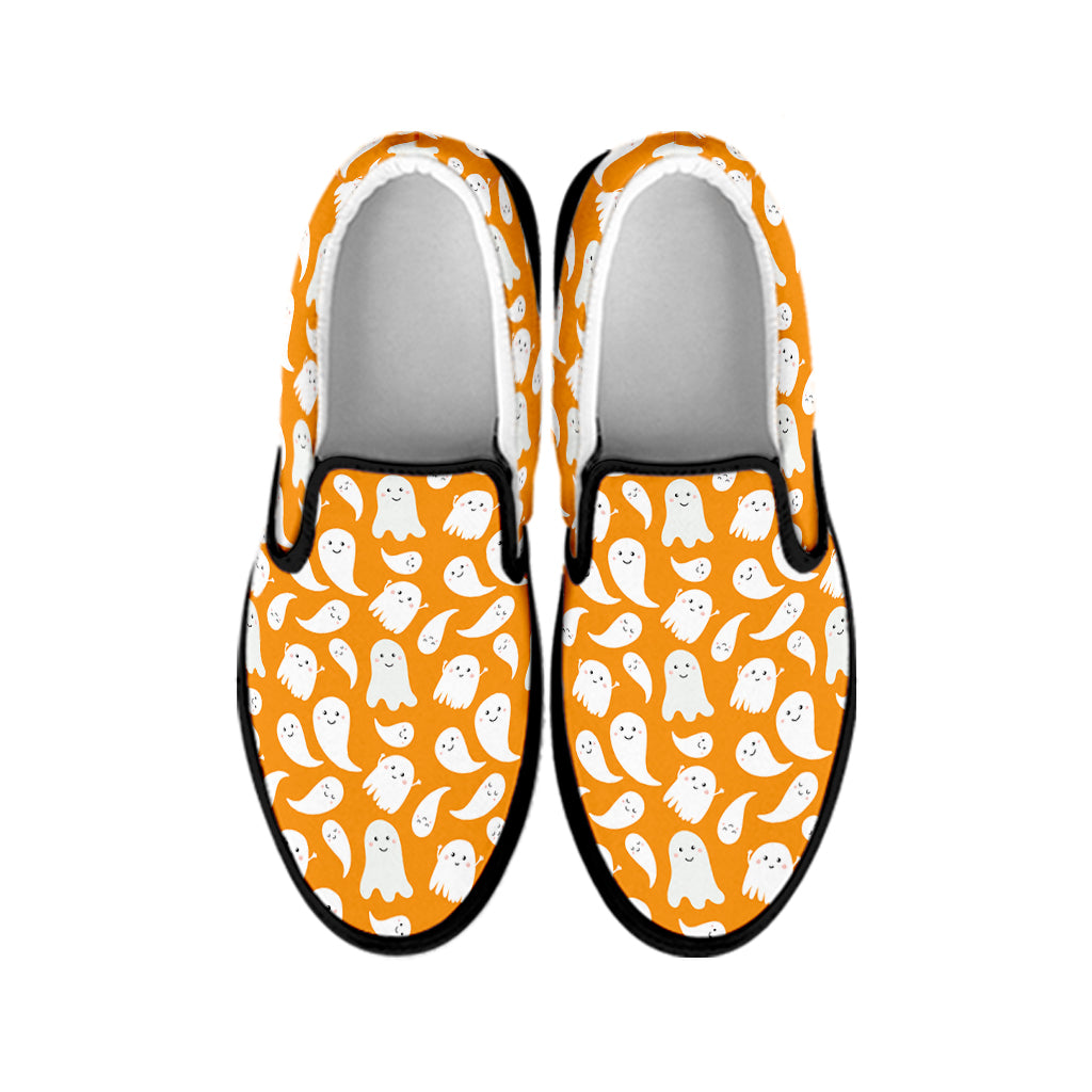 Little Halloween Ghost Pattern Print Black Slip On Shoes