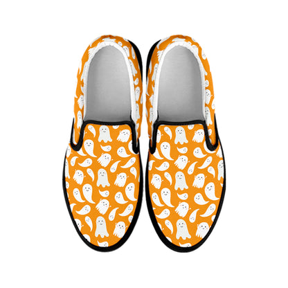 Little Halloween Ghost Pattern Print Black Slip On Shoes