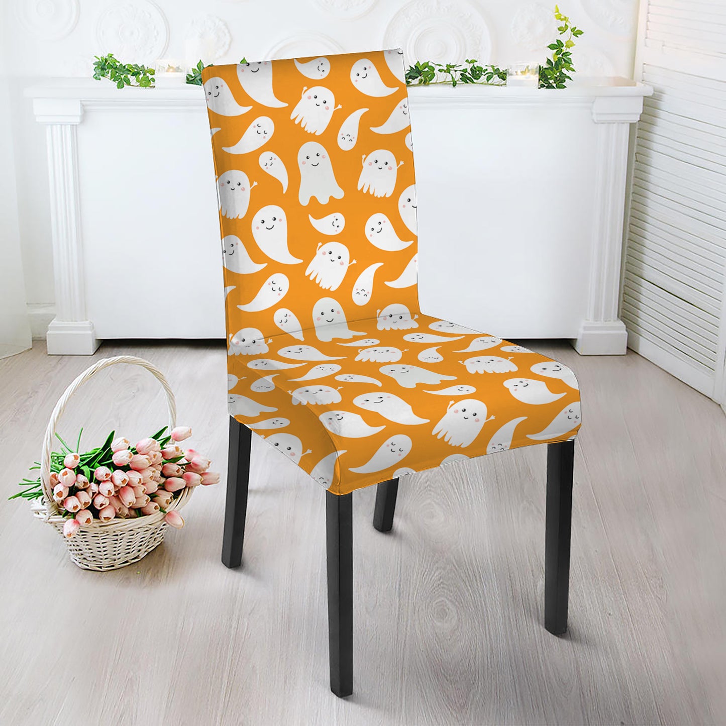 Little Halloween Ghost Pattern Print Dining Chair Slipcover