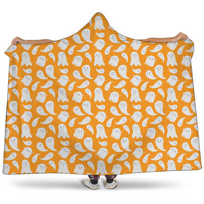 Little Halloween Ghost Pattern Print Hooded Blanket