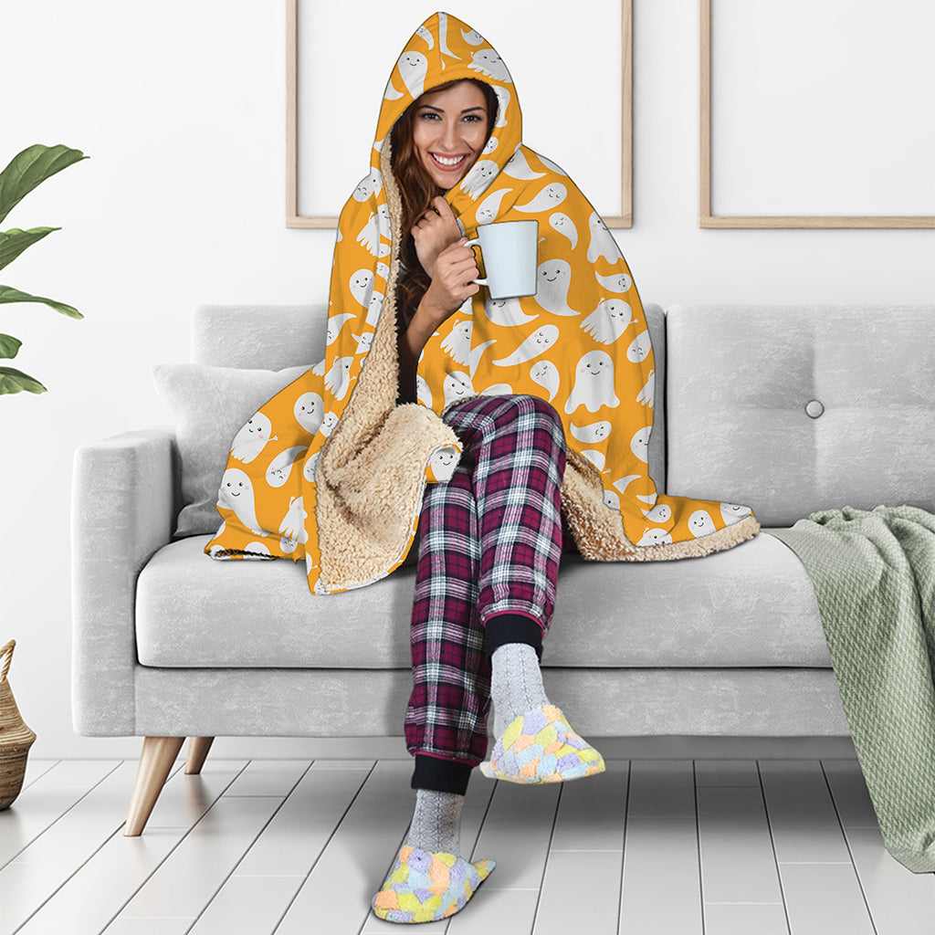 Little Halloween Ghost Pattern Print Hooded Blanket