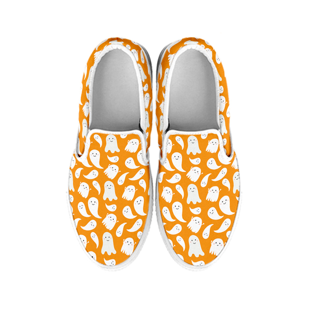 Little Halloween Ghost Pattern Print White Slip On Shoes