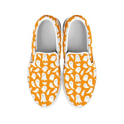 Little Halloween Ghost Pattern Print White Slip On Shoes