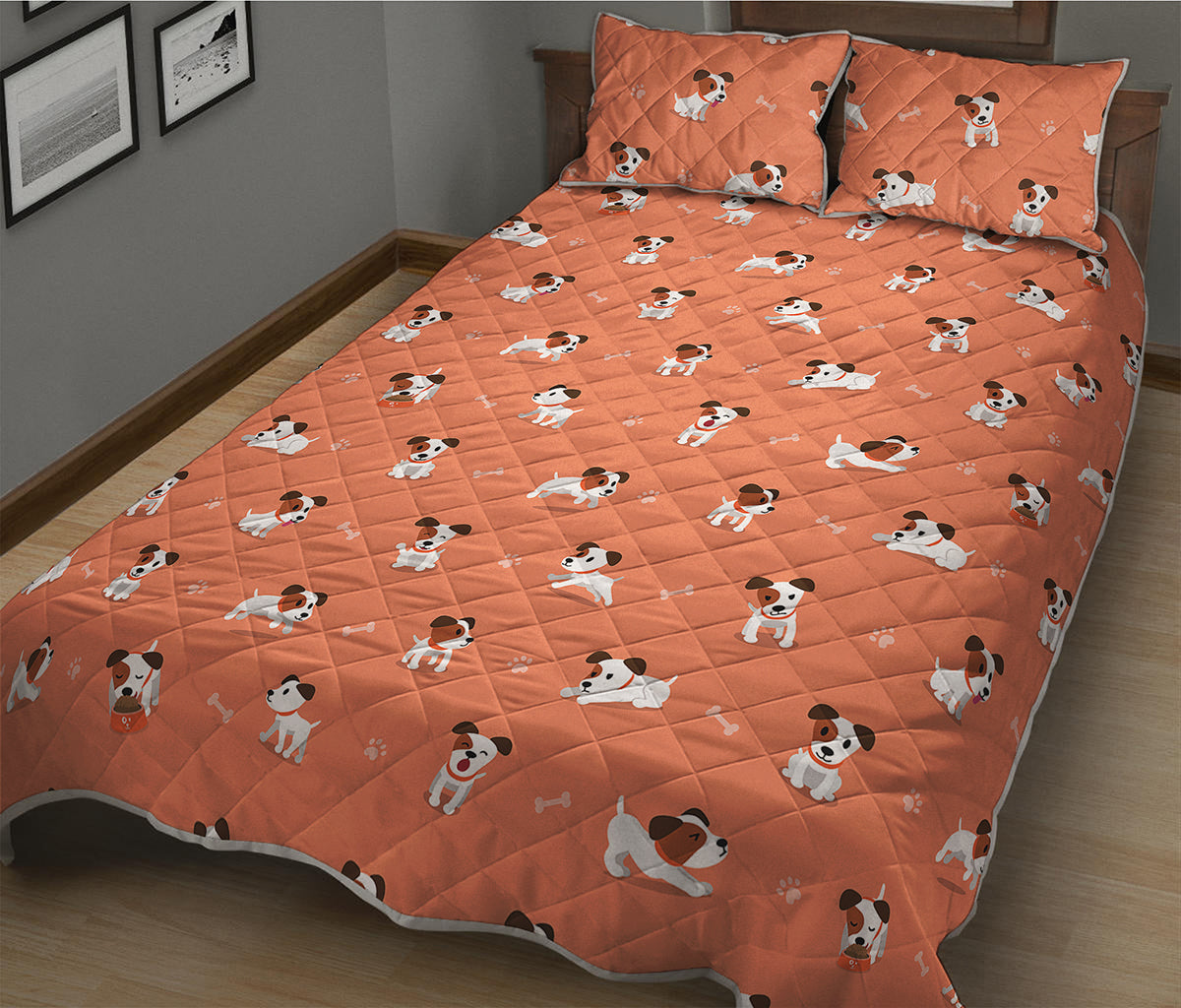 Little Jack Russell Terrier Print Quilt Bed Set