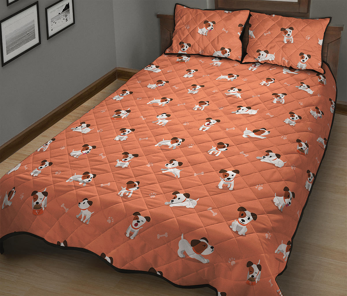 Little Jack Russell Terrier Print Quilt Bed Set