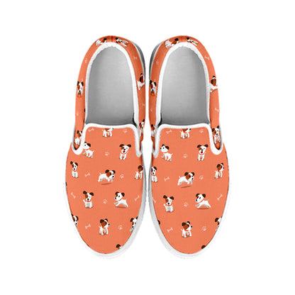 Little Jack Russell Terrier Print White Slip On Shoes