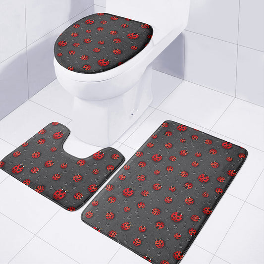 Little Ladybird Pattern Print 3 Piece Bath Mat Set