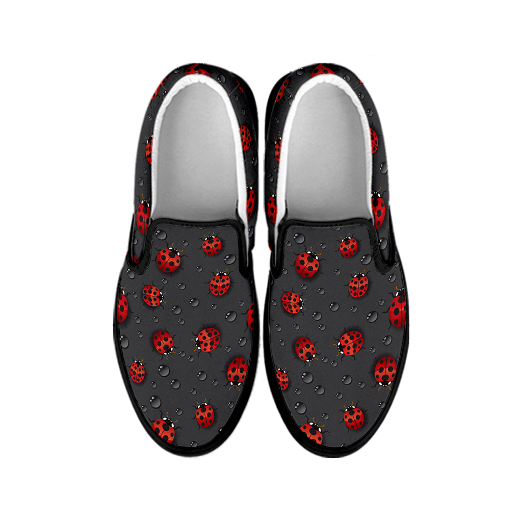 Little Ladybird Pattern Print Black Slip On Shoes