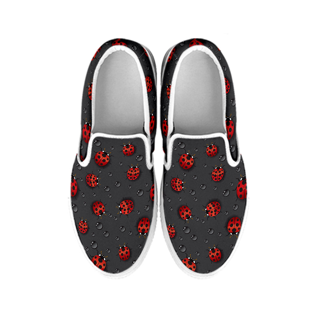 Little Ladybird Pattern Print White Slip On Shoes