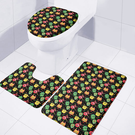 Little Monster Pattern Print 3 Piece Bath Mat Set