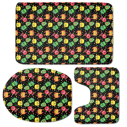 Little Monster Pattern Print 3 Piece Bath Mat Set