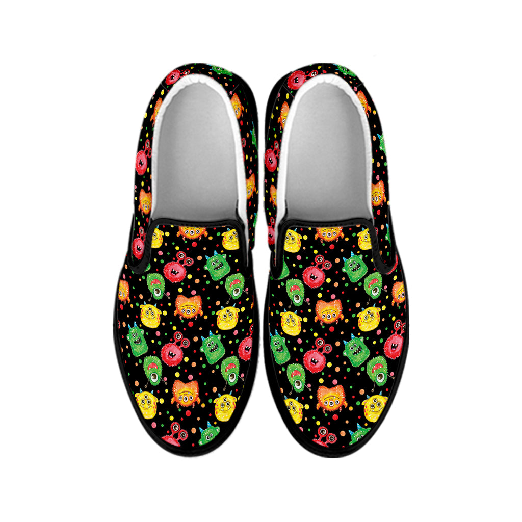 Little Monster Pattern Print Black Slip On Shoes