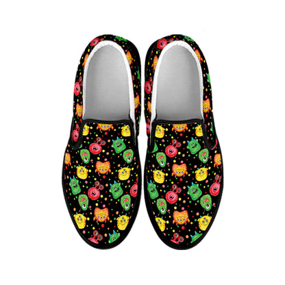 Little Monster Pattern Print Black Slip On Shoes