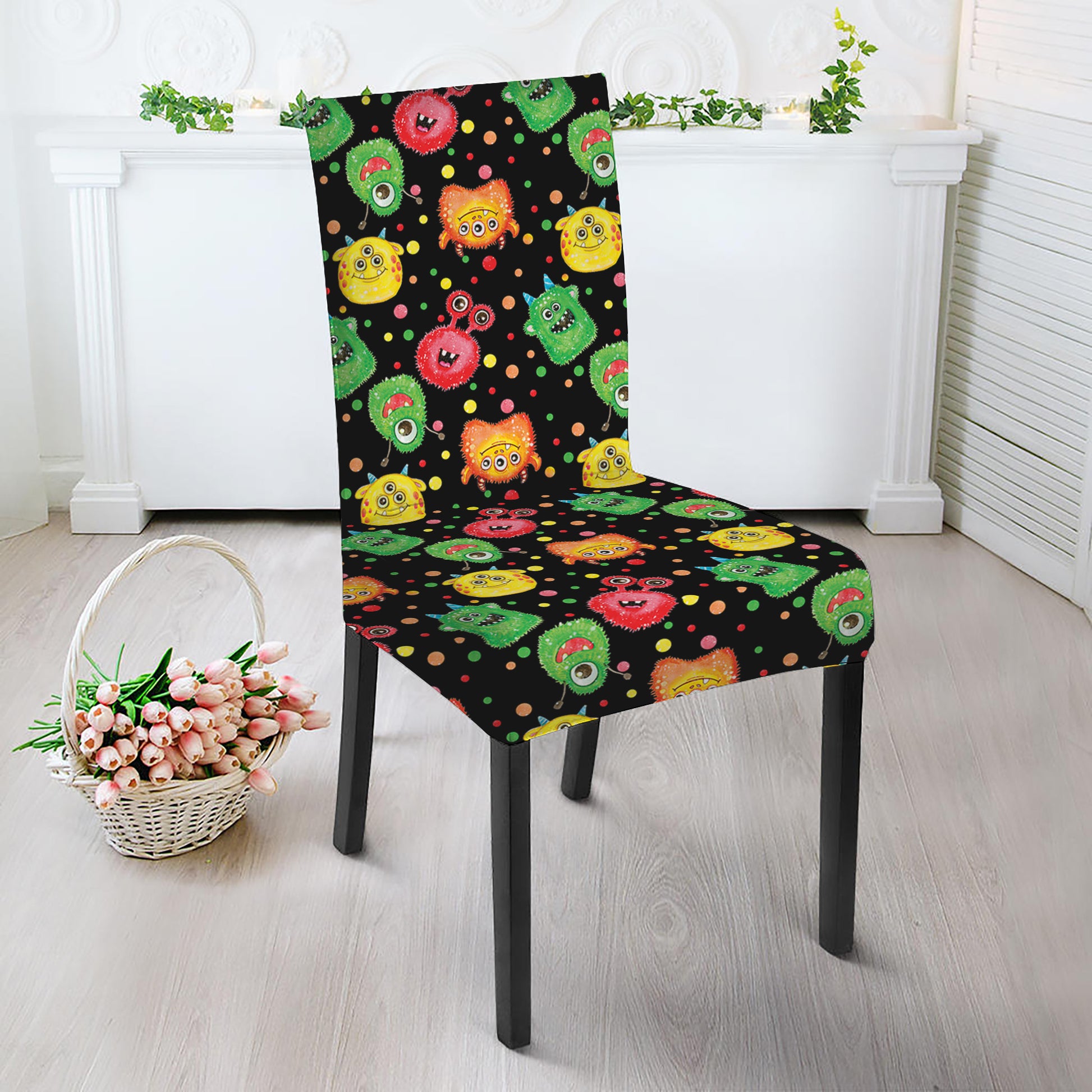 Little Monster Pattern Print Dining Chair Slipcover