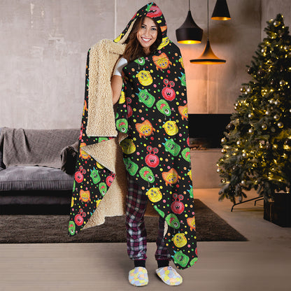 Little Monster Pattern Print Hooded Blanket