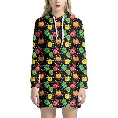 Little Monster Pattern Print Hoodie Dress