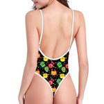 Little Monster Pattern Print One Piece High Cut Swimsuit