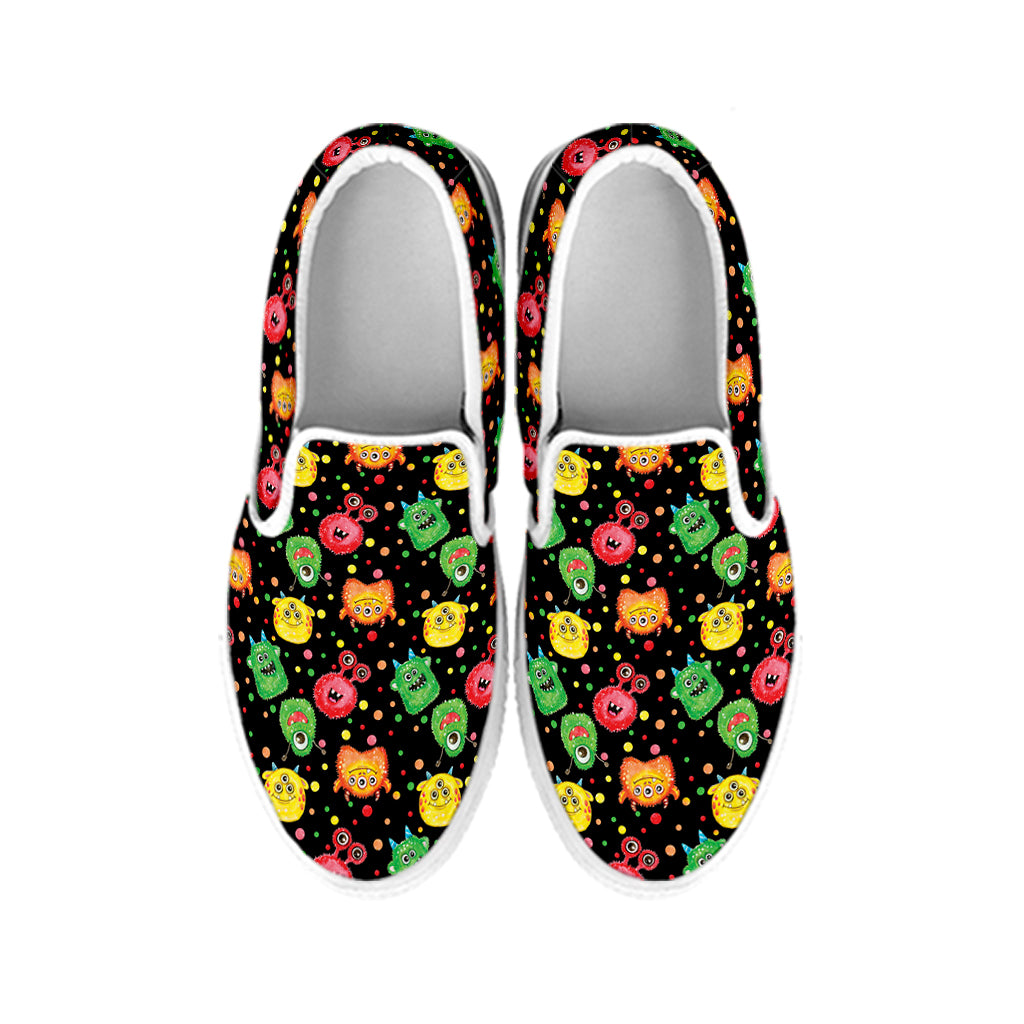 Little Monster Pattern Print White Slip On Shoes