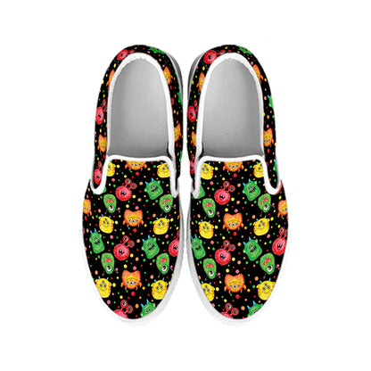 Little Monster Pattern Print White Slip On Shoes