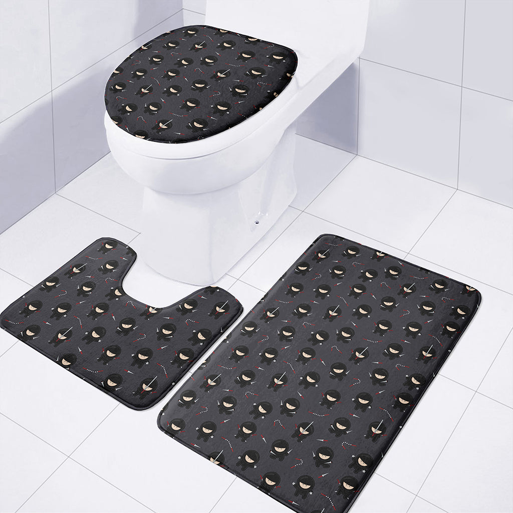 Little Ninja Pattern Print 3 Piece Bath Mat Set