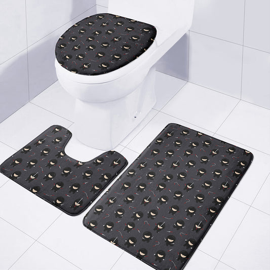Little Ninja Pattern Print 3 Piece Bath Mat Set