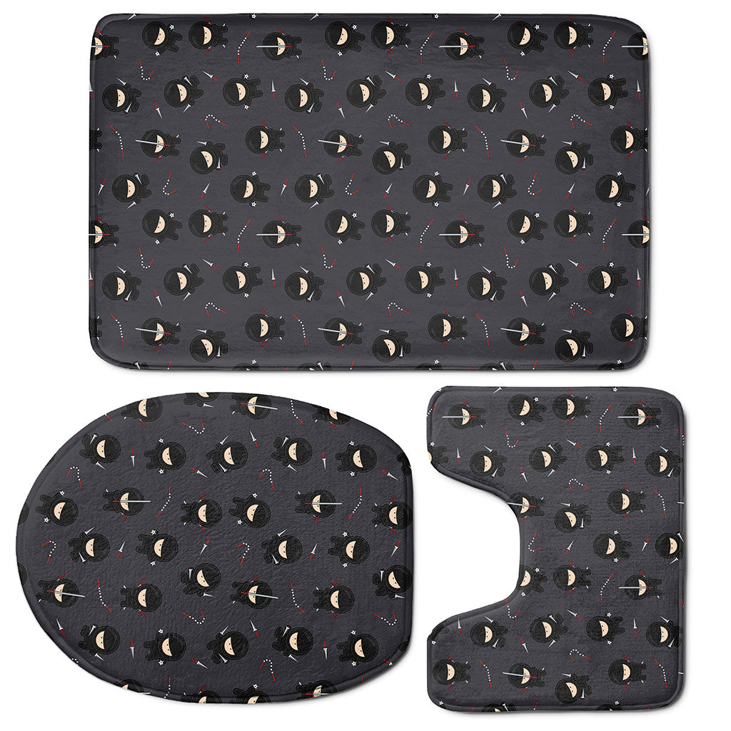 Little Ninja Pattern Print 3 Piece Bath Mat Set