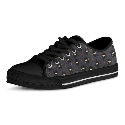 Little Ninja Pattern Print Black Low Top Shoes