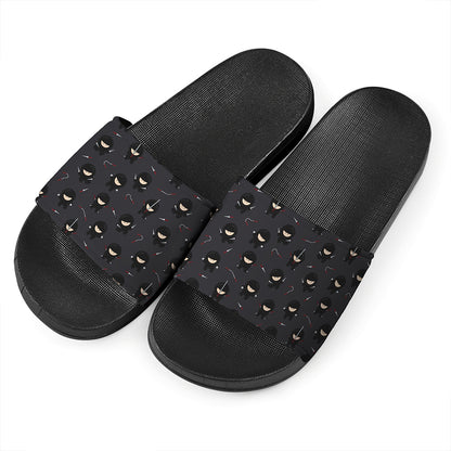 Little Ninja Pattern Print Black Slide Sandals