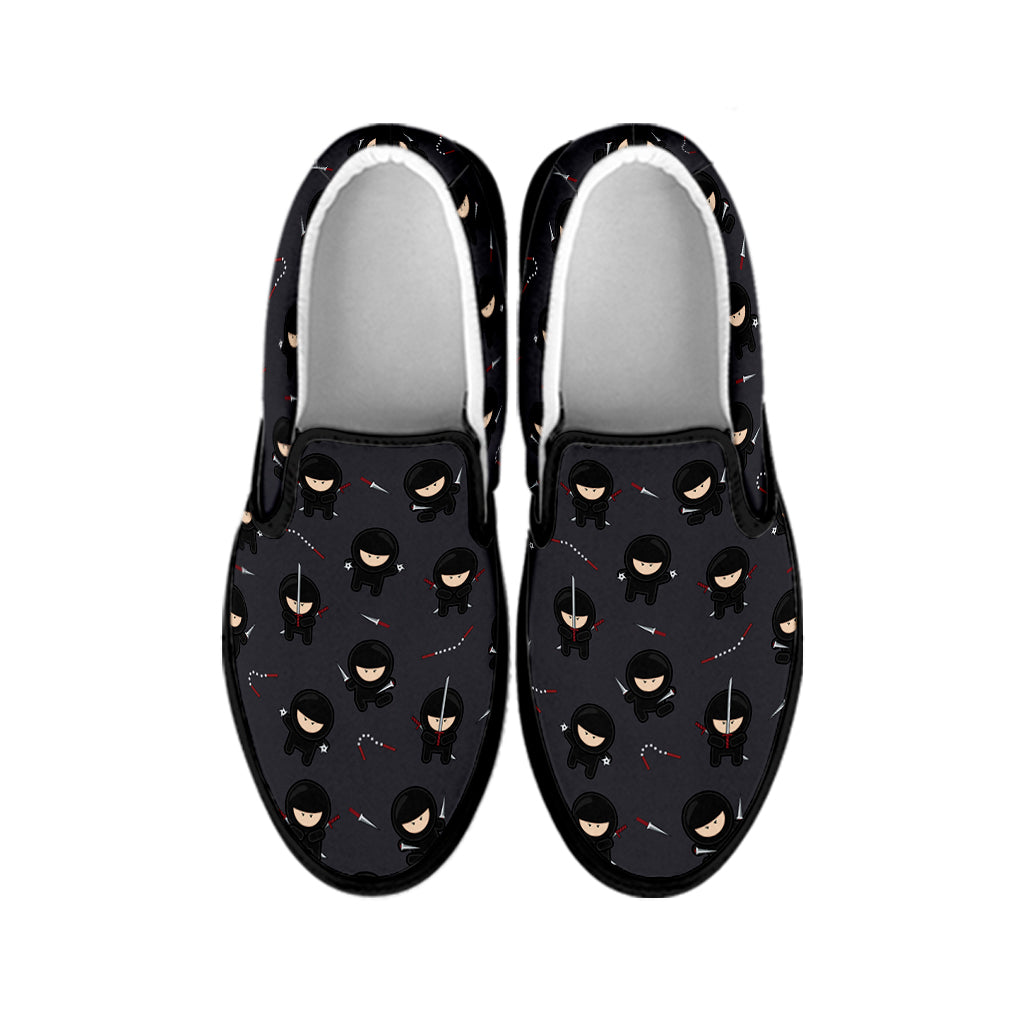 Little Ninja Pattern Print Black Slip On Shoes
