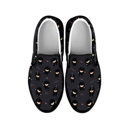 Little Ninja Pattern Print Black Slip On Shoes