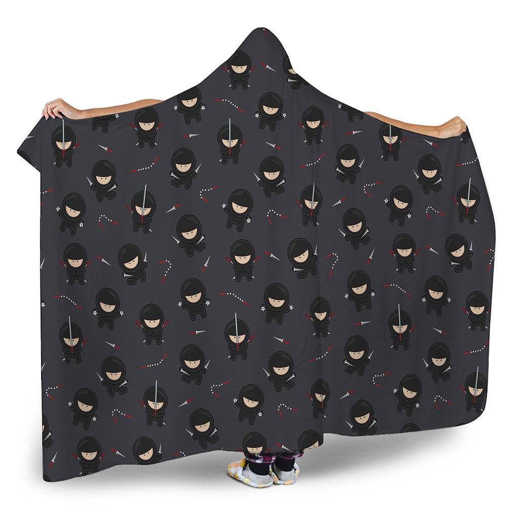 Little Ninja Pattern Print Hooded Blanket