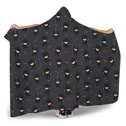 Little Ninja Pattern Print Hooded Blanket