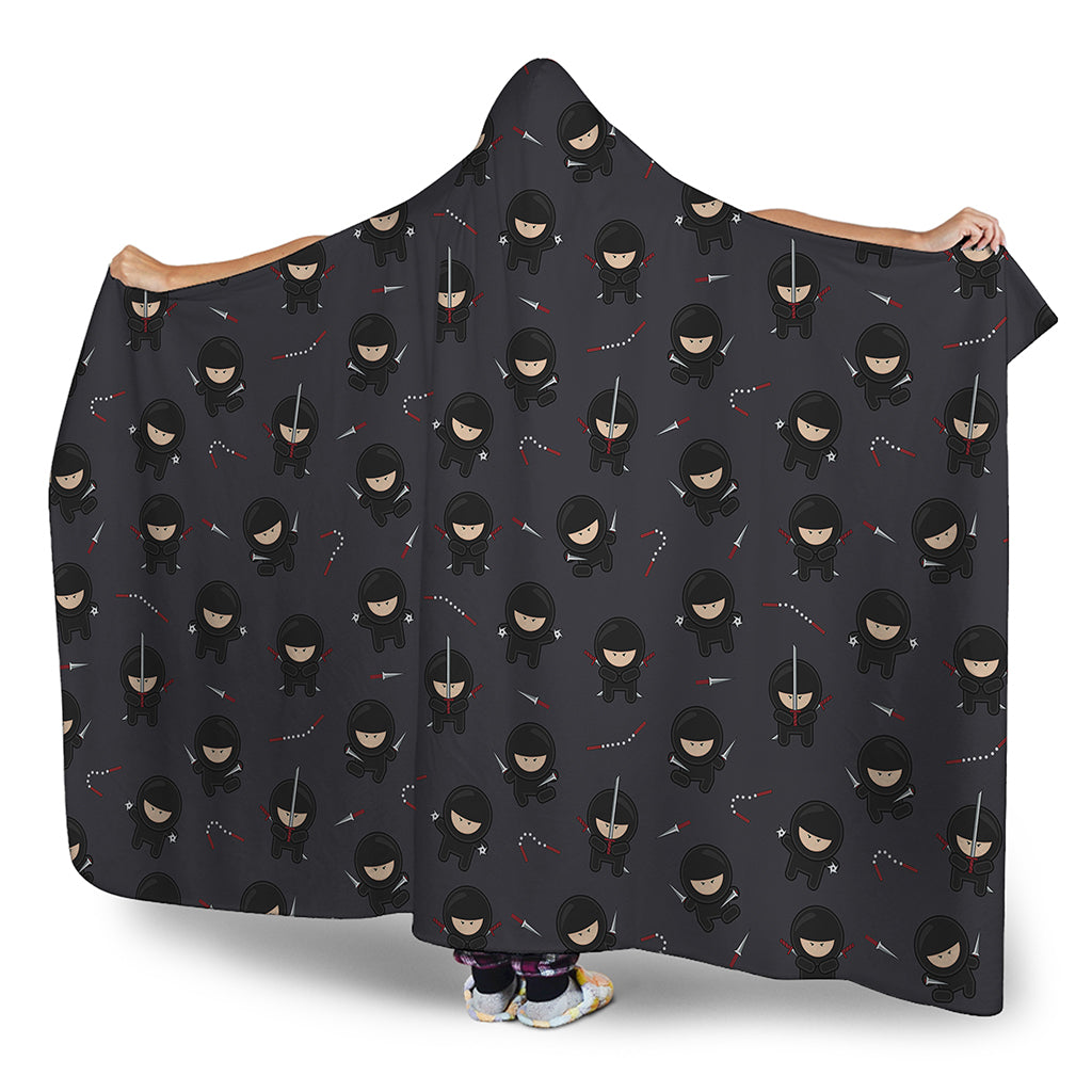 Little Ninja Pattern Print Hooded Blanket