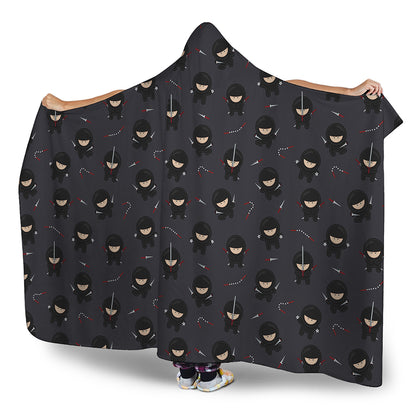 Little Ninja Pattern Print Hooded Blanket