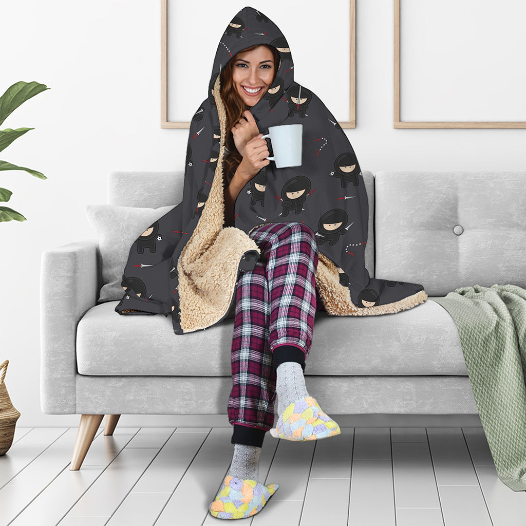 Little Ninja Pattern Print Hooded Blanket