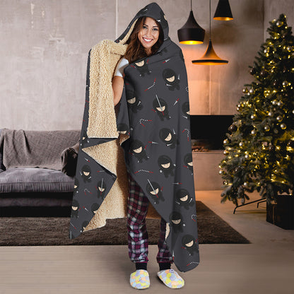 Little Ninja Pattern Print Hooded Blanket