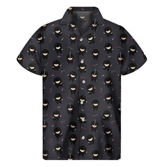 Little Ninja Pattern Print Men's Short Sleeve Shirt