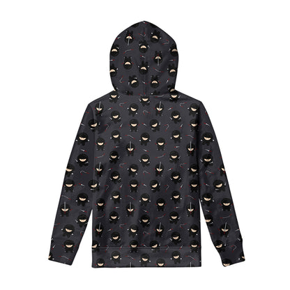 Little Ninja Pattern Print Pullover Hoodie