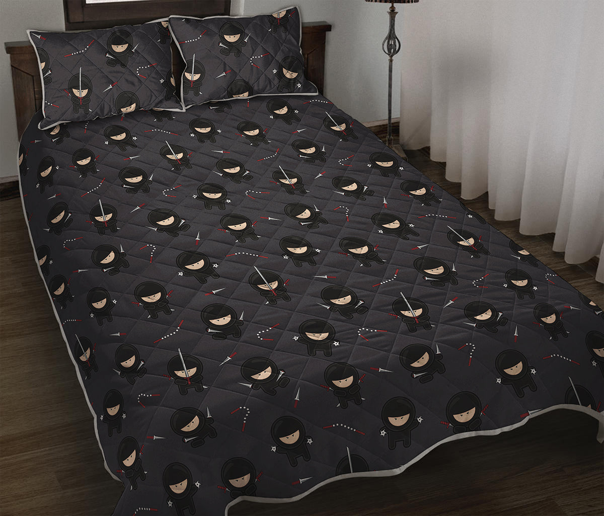 Little Ninja Pattern Print Quilt Bed Set