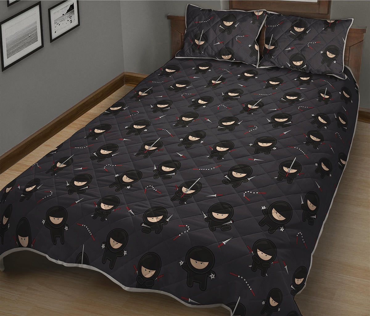 Little Ninja Pattern Print Quilt Bed Set