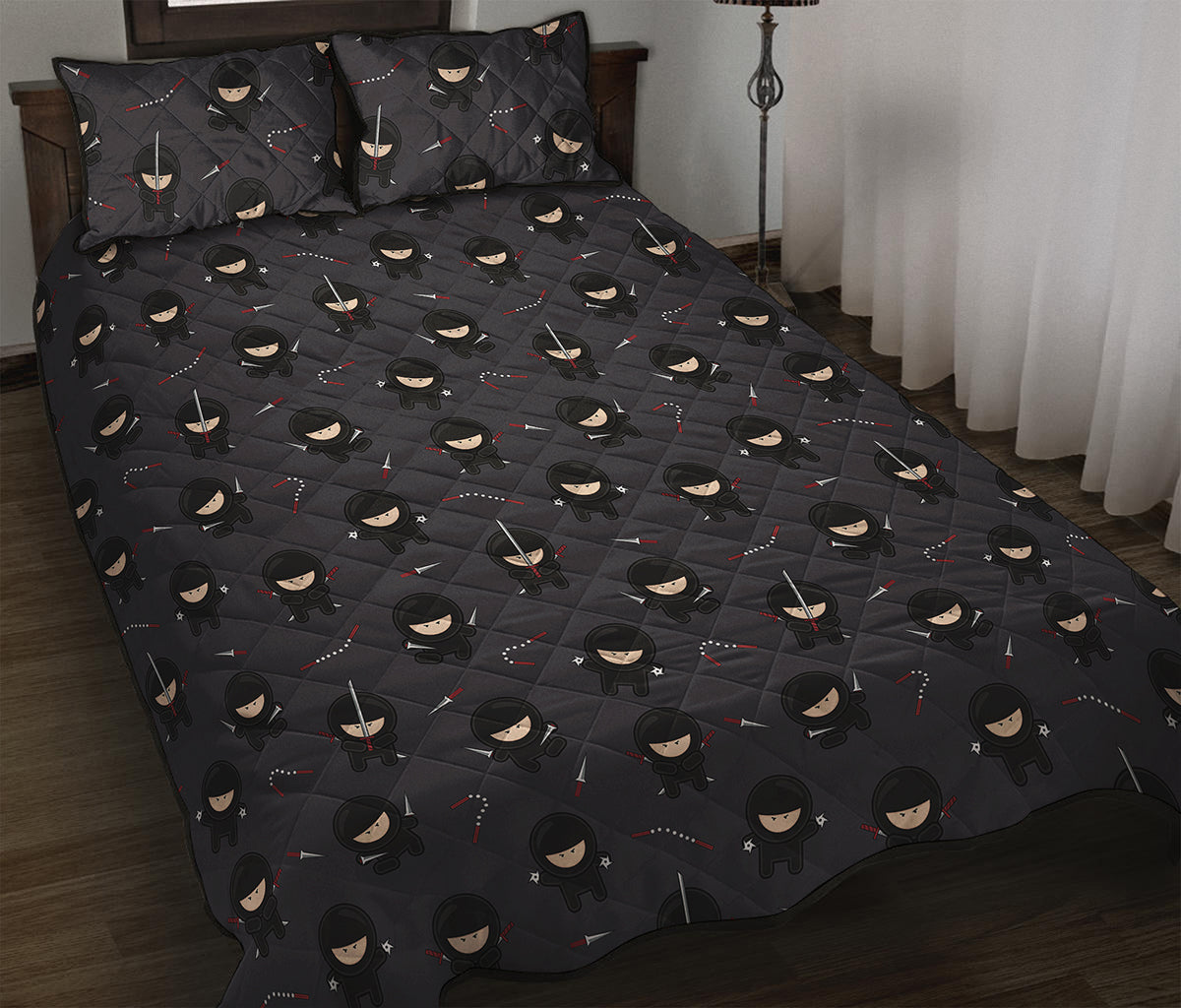 Little Ninja Pattern Print Quilt Bed Set